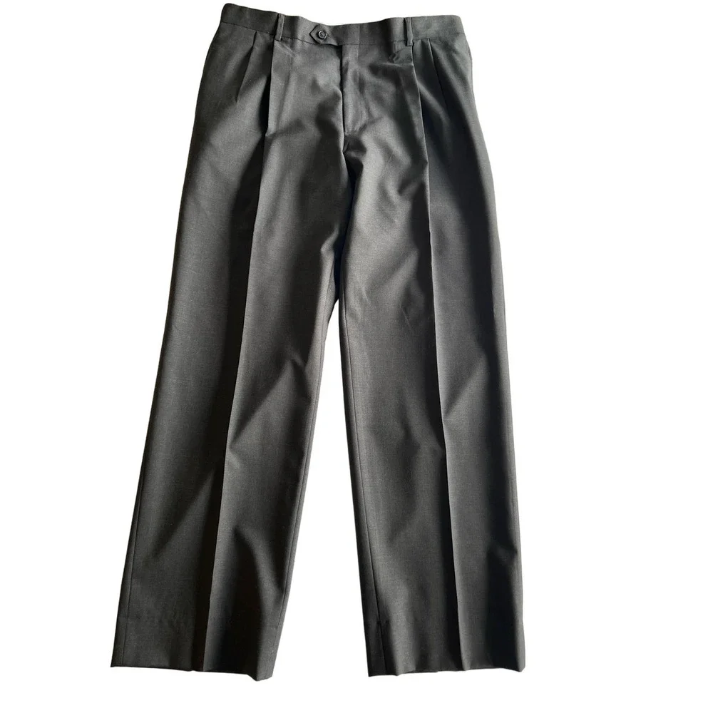 Vintage Austin Reed 100% Wool Pleated Trousers Gray Wide Leg Dress Pants 37